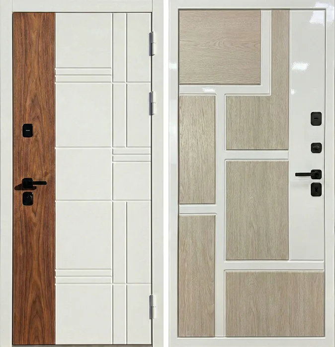 Металлическая дверь белая с светлым дубом для квартиры №230
