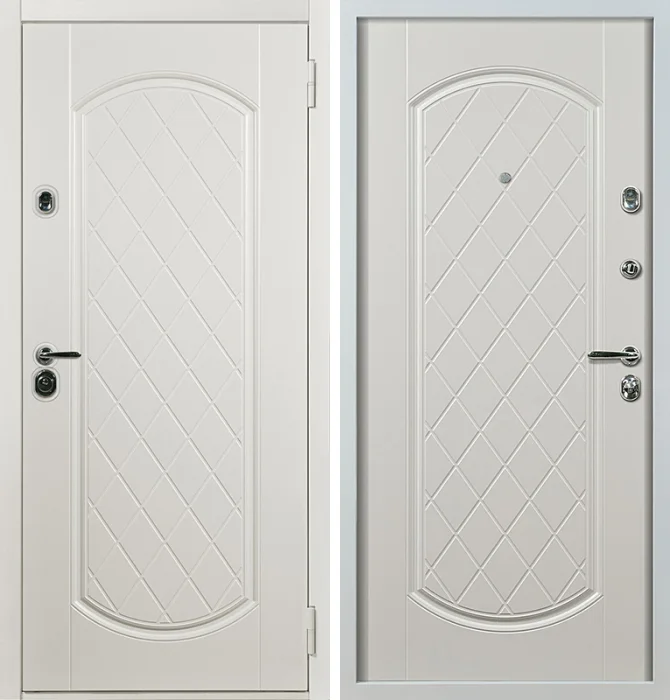 Стильная дверь металлическая уличная белая  №23