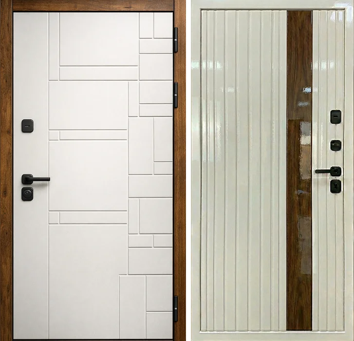 Стальная дверь белая с древесной вставкой для квартиры №275