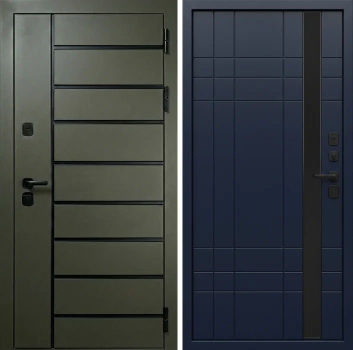 Железная входная дверь с синей МДФ-панелью внутри для квартиры №220