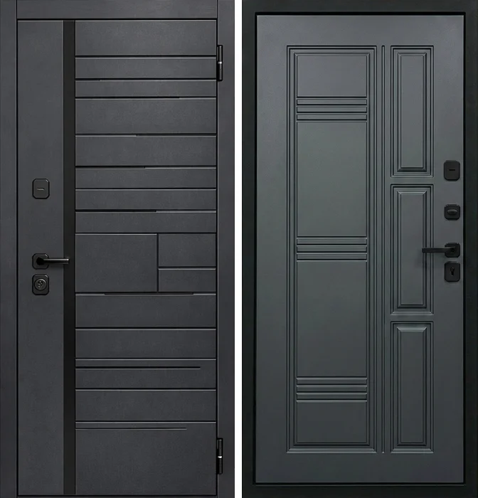 Стальная графитовая дверь с фрезеровкой для квартиры №169