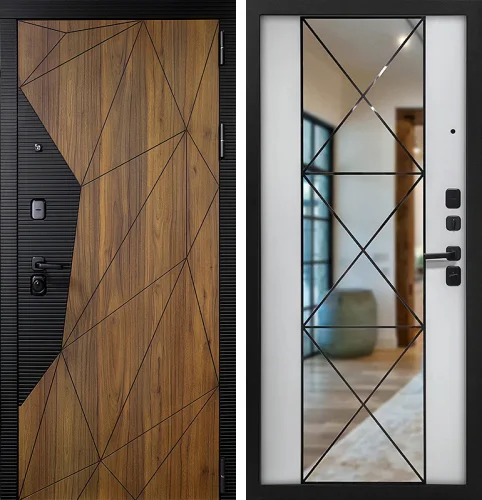 Входная дверь с комбинированной панелью и зеркалом №35