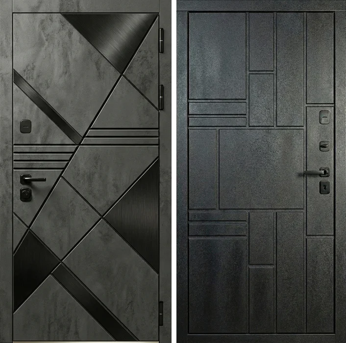 Входная металлическая дверь с декоративной панелью графит под бетон для квартиры №294