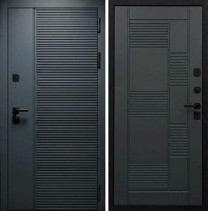 Стальная дверь антрацит с линейной фрезеровкой в квартиру №175