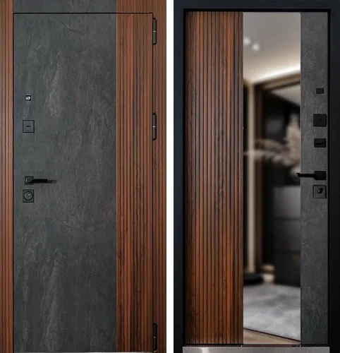 Входная дверь цвет мрамор с деревом №3