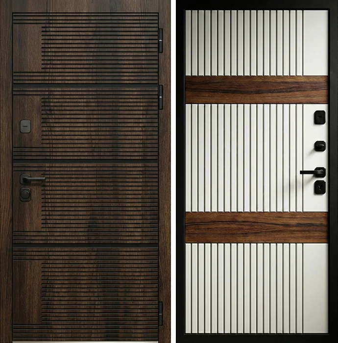Металлическая дверь в шпоне с рейками для частного дома №340