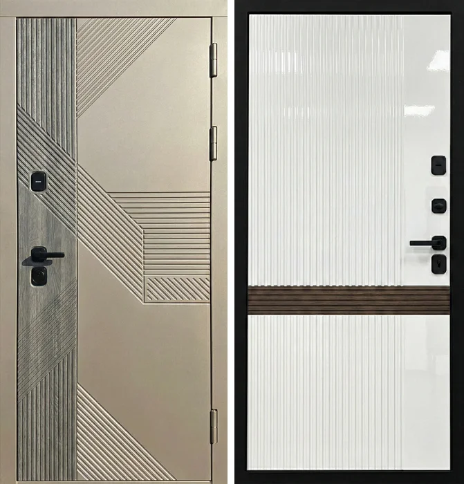 Стальная дверь белая с рифлёной панелью для квартиры №232