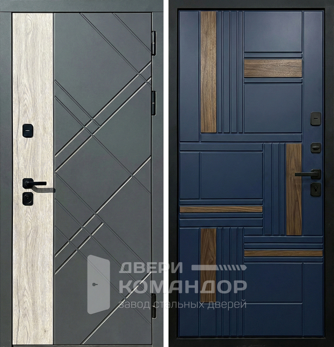 Металлическая дверь синяя с декоративными вставками №235