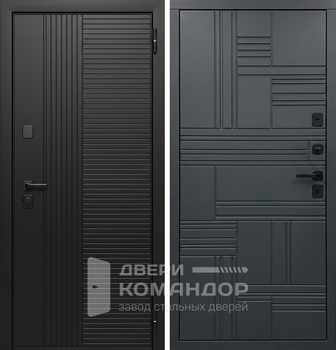 Стальная графитовая дверь с рифлёной отделкой модерн №188