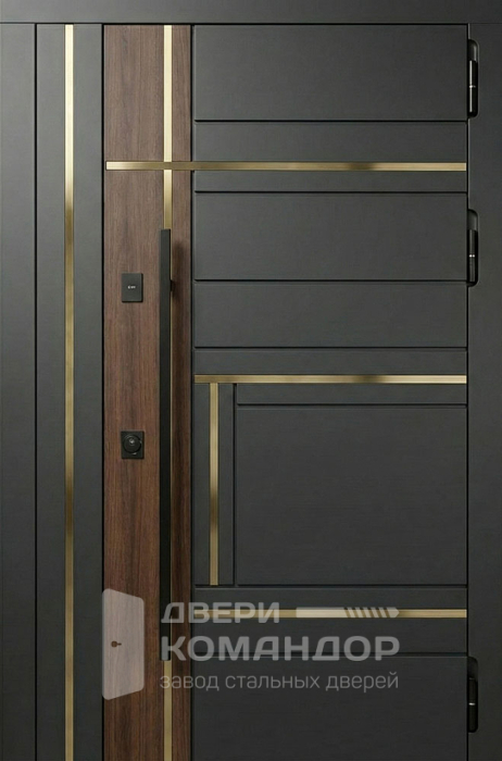 Железная входная дверь графит с латунными вставками для частного дома №122