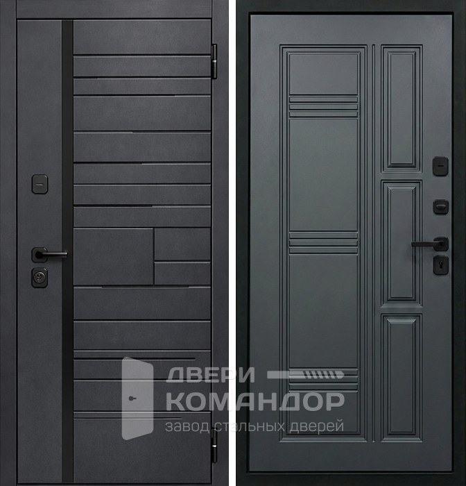 Стальная графитовая дверь с фрезеровкой для квартиры №169