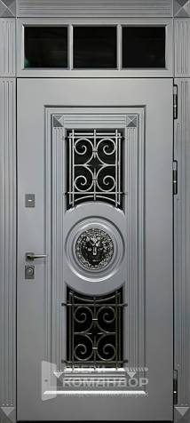 Уличная металлическая дверь с кованным львом №62 - наружная сторона