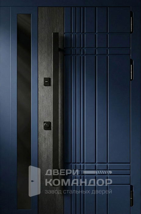 Стальная дверь navy с вертикальным стеклом и тёмной МДФ-накладкой №99
