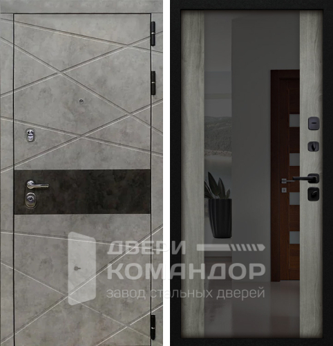 Дверь входная с зеркалом внутри светлый бетон №24 размером 960x2050 мм