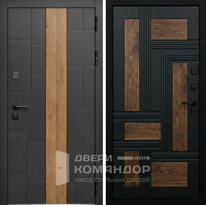 Входная дверь графит с дубовой вставкой для квартиры №263