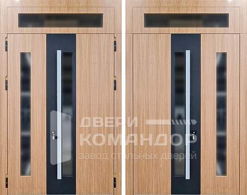 Двухстворчатая дверь с фрамугой и стеклом №27