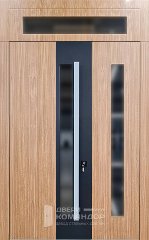 Двухстворчатая дверь с фрамугой и стеклом №27 - внутренняя сторона