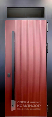 Входная дверь для дома с фрамугой двойной МДФ фрезерованный №65 - наружная сторона