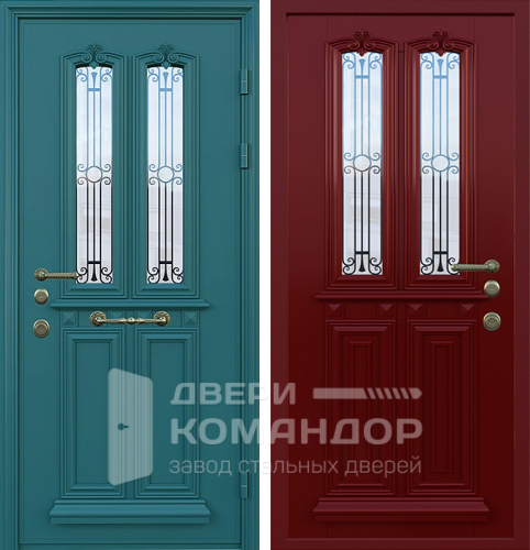 Металлическая дверь со стеклом №21 размером 860x2050 мм