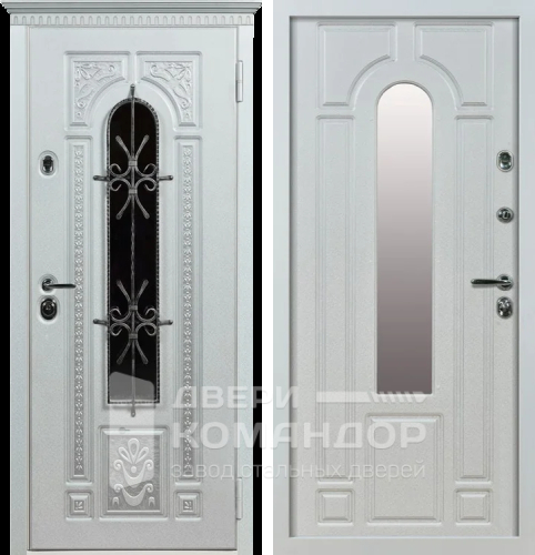 Белая металлическая входная дверь со стеклом №11 с замками KALE