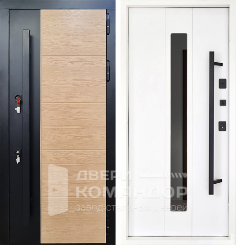 Входная дверь с вертикальной ручкой и зеркалом №17