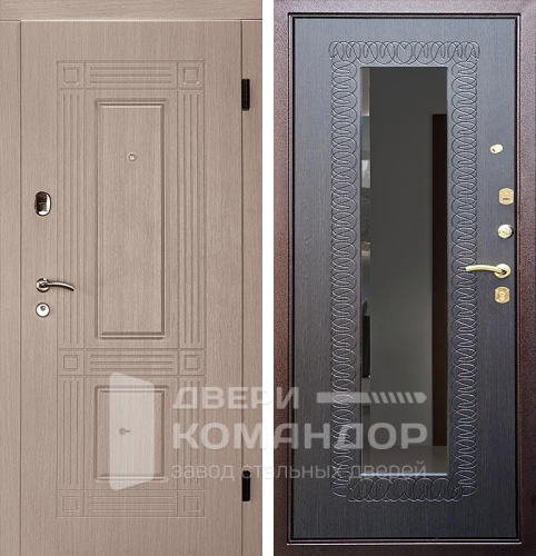 Входная дверь серая с зеркалом №12 размером 960x2050 мм