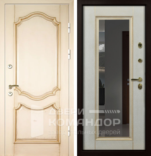 Белая входная дверь с патиной и зеркалом №7 размером 900x2000 мм